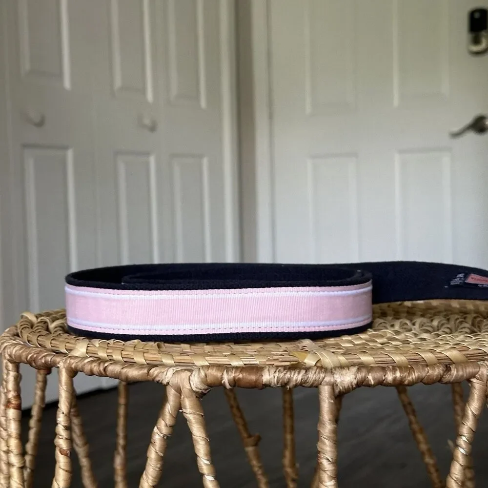 Vineyard Vines Belt Pink Blue Whale Print Sz XXL Canvas Grosgrain Ribbon EUC